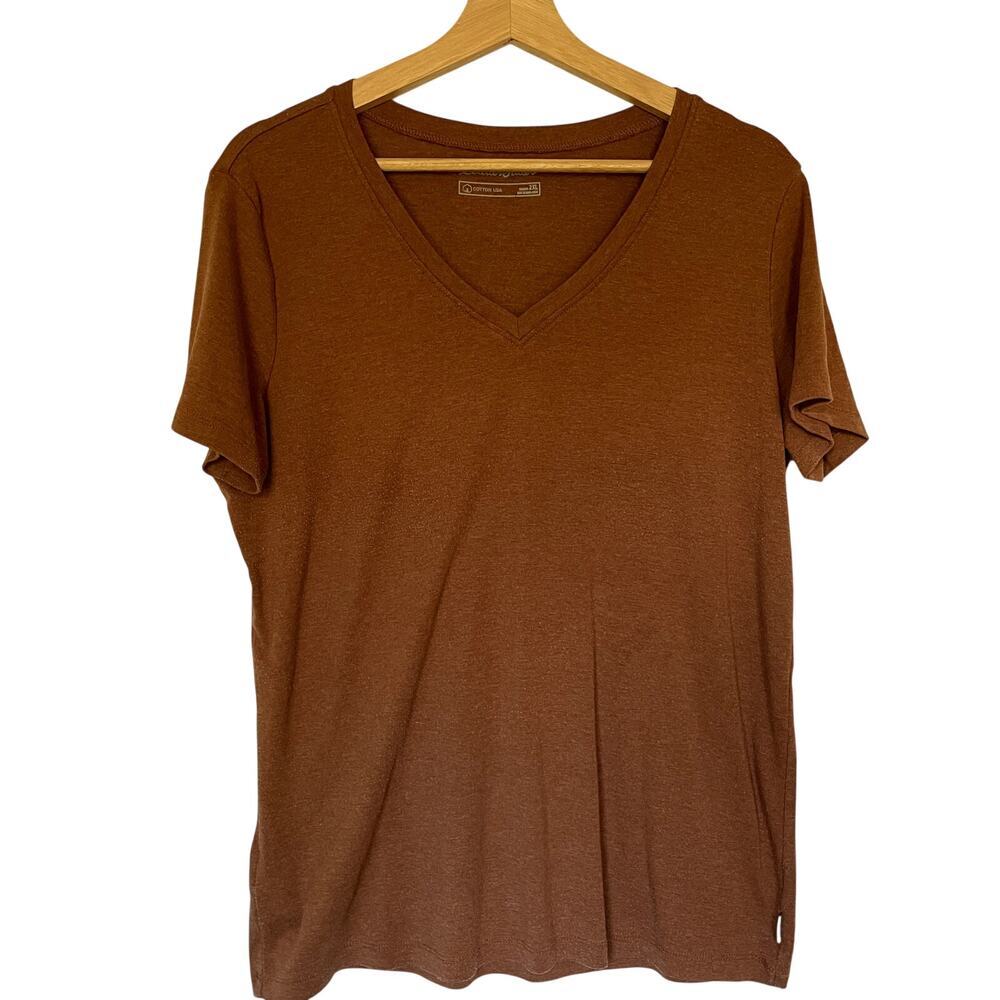 Eddie‎ Bauer brown v-neck cotton t-shirt women's size 2XL casual top summer